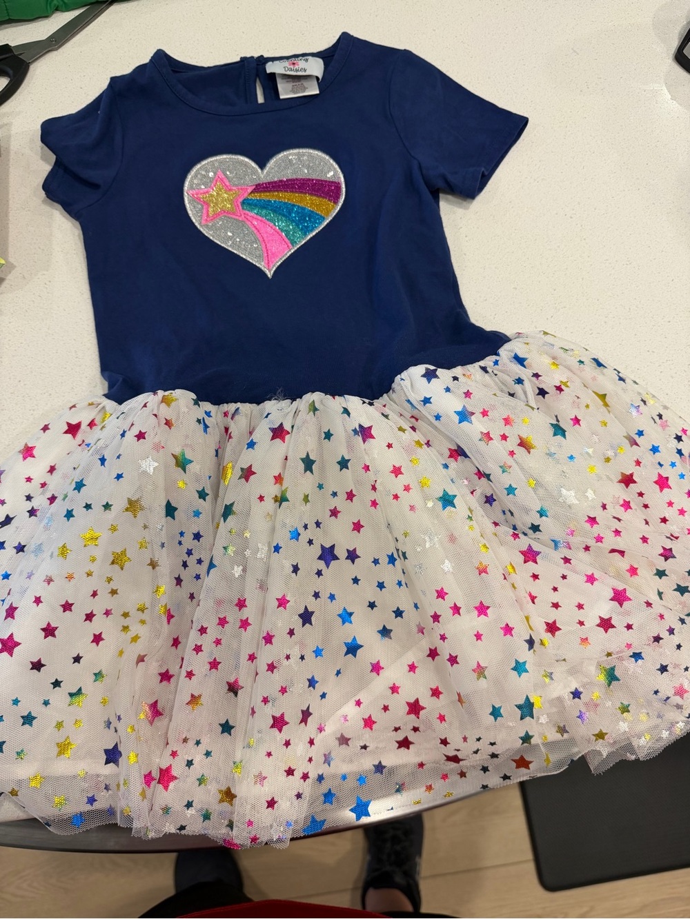 Navy Top White Star Tulle Rainbow Heart Tutu Dress
